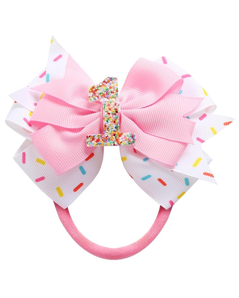 Fancheer Birthday Hair Bow for Baby Girls 1 2 3 4 5 6 Years Sprinkle Decorations Confetti Ice Cream Party Pink Hair Accessories Headband for First 1st Birthday - Image 1